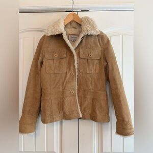 Wilsons Leather Women's Maxima Tan Suede Leather Jacket‎ Shearling Size M